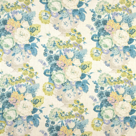 Carole Fabric Brilliant Blooms Blue Topaz Making Waves 55% Linen, 45% Viscose 36,000 Wyzenbeek Double Rubs 19 3/4" V, 13 1/2" H HD 54" - My Fabric Connection -