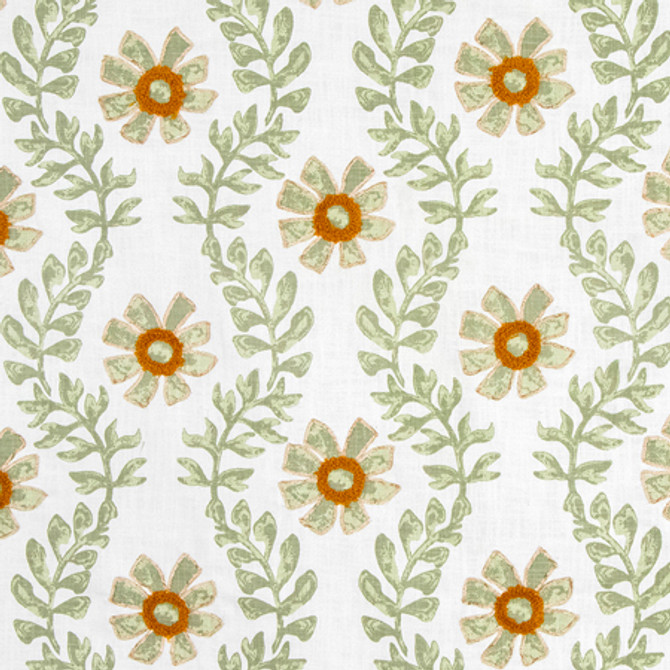 Carole Fabric Kylie Thyme Serene Green Base: 100% Cotton Embr: 50% Acrylic, 50% Viscose N/A 7 1/2" V, 10 1/2" H 54" - My Fabric Connection -