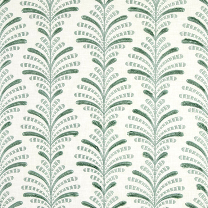 Carole Fabric Stark Celadon Serene Green Base: 52% Cotton, 48% Polyester Embr: 100% Polyester 51,000 Wyzenbeek Double Rubs 6 1/2" V, 10 1/2" H 52" - My Fabric Connection -