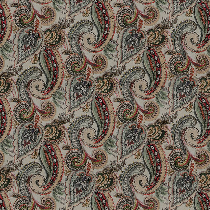 RM CoCo Fabric Majorca Paisley Spice Road Painter's Palette Titanium White To Lamp Black 62% Viscose 14% Linen 24% Cotton See Sample 0 Horizontal: 19.49 and Vertical: 16.93 59.84 - My Fabric Connection -