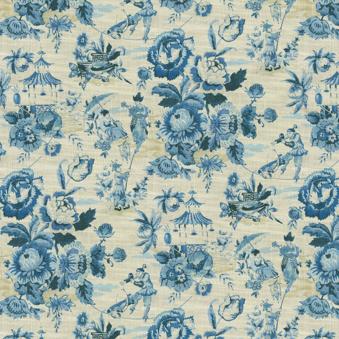 RM CoCo Fabric Imperial Garden China Blue Painter's Palette Cerulean Blue to Viridian Green 75% Cotton 25% Linen See Sample 27000 Horizontal: 13.5 and Vertical: 25.25 54 - My Fabric Connection -