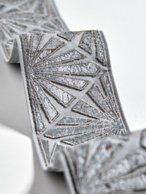 Scalamandre Trim Milan Applique Tape Pewter SCT33380004 THE METROPOLITAN MUSEUM OF ART 30% LINEN 30% COTTON 30% CORK 10% VISCOSE INDIA LIGHT DUTY Horizontal: 5.2" and Vertical: 0" 3 - My Fabric Connection -