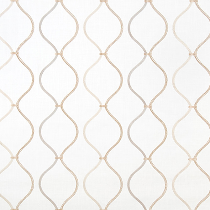 Carole Fabric Stroke Of Genius Light Gold Well Suited Base: 75% Cotton, 25% Polyester Embr: 100% Polyester 20,000 Wyzenbeek Double Rubs 6 1/2" V, 10 3/4" H 53.75*" - My Fabric Connection -