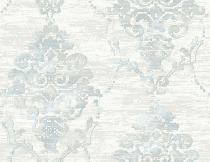 Seabrook Wallpaper Damask Metallic Pearl and Powder Blue French Impressionist  United States 60.55 20.87" 27"  - My Fabric Connection -