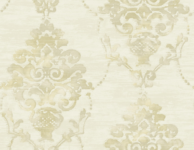 Seabrook Wallpaper Damask Metallic, Cream, and Greige French Impressionist  United States 60.55 20.87" 27"  - My Fabric Connection -