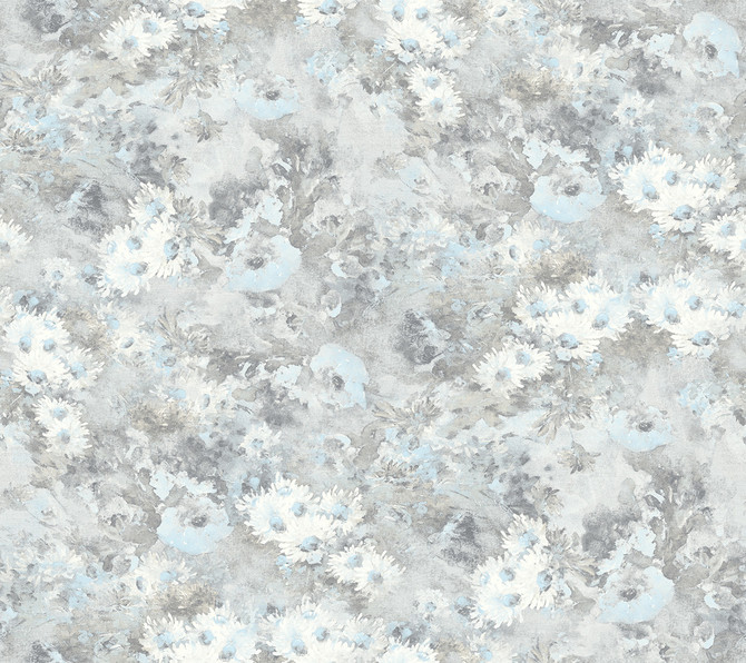 Seabrook Wallpaper Daisy Metallic Silver and Sky Blue French Impressionist  United States 60.55 24" 27"  - My Fabric Connection -