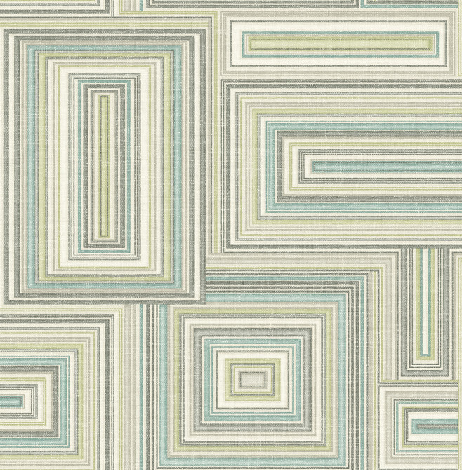 Seabrook Wallpaper Attersee Squares Turquoise, Mint, and Tan Lugano  United States 56.05 20.87" 20.5"  - My Fabric Connection -
