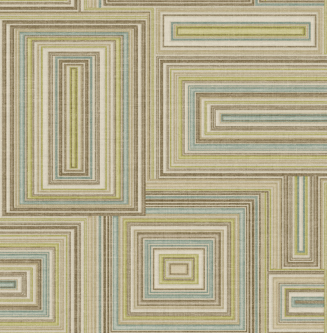 Seabrook Wallpaper Attersee Squares Turquouse, Lime Green, and Oat Lugano  United States 56.05 20.87" 20.5"  - My Fabric Connection -