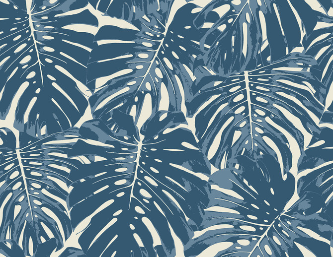 Seabrook Wallpaper Jamaica Prussian Blue and White Tortuga  United States 60.75 20.87" 27"  - My Fabric Connection -
