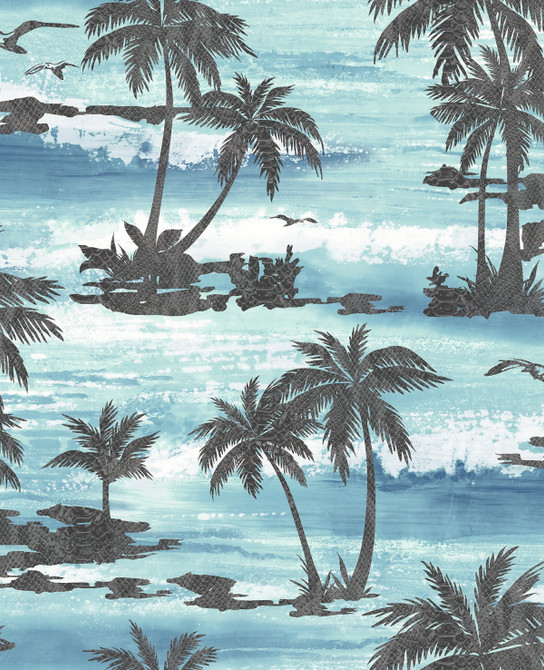 Seabrook Wallpaper Moseley Palm Trees Black and Blue Avant Garde  United States 56.05 25.2" 20.5"  - My Fabric Connection -
