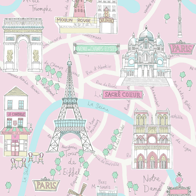 Seabrook Wallpaper Bon Voyage Bubblegum and Turquoise Playdate Adventure  United States 56.05 20.87" 20.5"  - My Fabric Connection -