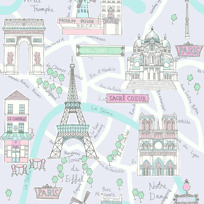 Seabrook Wallpaper Bon Voyage Lilac and Turquoise Playdate Adventure  United States 56.05 20.87" 20.5"  - My Fabric Connection -