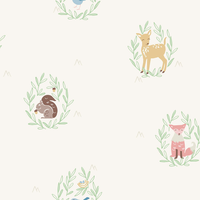 Seabrook Wallpaper Furry Friends Gold, Pink, and Brown Playdate Adventure  United States 56.05 20.87" 20.5"  - My Fabric Connection -