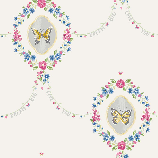 Seabrook Wallpaper Flutter Butterfly Gold, Glitter White, and Metallic Silver Playdate Adventure  United States 56.05 20.87" 20.5"  - My Fabric Connection -
