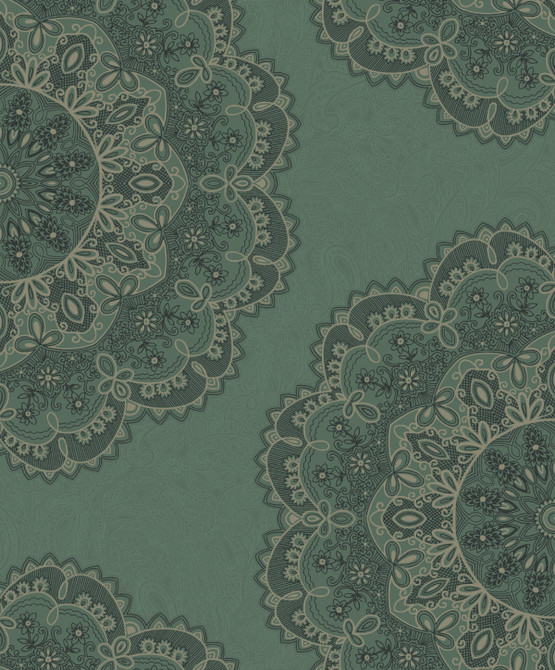 Seabrook Wallpaper Lace Medallion Sea Green, Beige, and Ebony Aura  Netherlands 56.05 25.2" 20.5"  - My Fabric Connection -