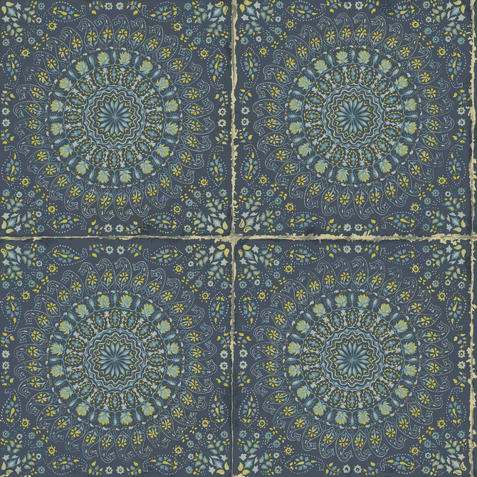 Seabrook Wallpaper Mandala Boho Tile Navy Blue and Dandelion Boho Rhapsody  United States 56.05 20.87" 20.5"  - My Fabric Connection -