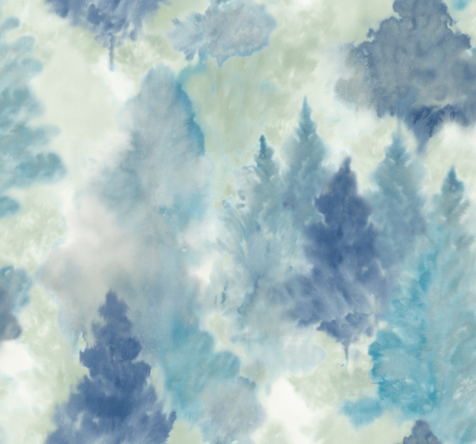 Seabrook Wallpaper Soft Landscape Metallic Sky Blue, Cerulean, & Aloe Green L'Atelier de Paris  United States 60.75 20.87" 27"  - My Fabric Connection -