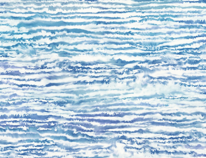 Seabrook Wallpaper Watercolor Waves French Navy and Aqua Living with Art  United States 60.53 20.87" 27"  - My Fabric Connection -