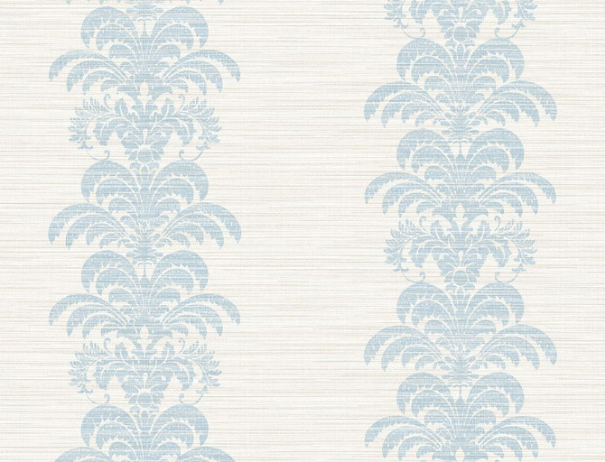 Seabrook Wallpaper Palm Frond Stripe Stringcloth Blue Frost and Bone White Luxe Retreat  United States 60.53 10.43" 27"  - My Fabric Connection -