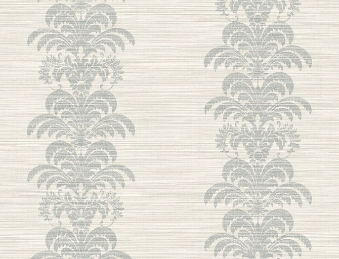 Seabrook Wallpaper Palm Frond Stripe Stringcloth Cove Gray and Alabaster Luxe Retreat  United States 60.53 10.43" 27"  - My Fabric Connection -