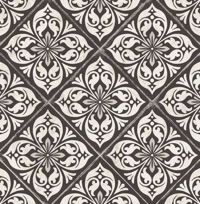 Seabrook Wallpaper Plumosa Tile Ebony and Silver Luxe Retreat  United States 56.05 10.43" 20.5"  - My Fabric Connection -
