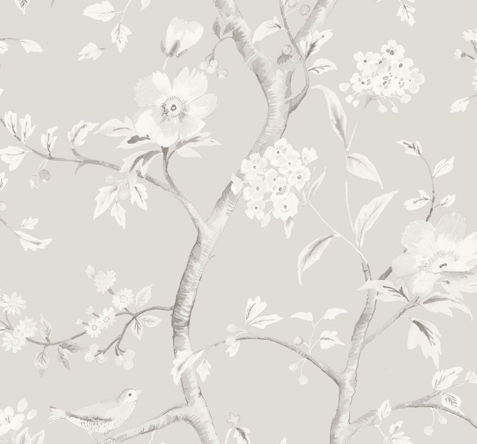 Seabrook Wallpaper Southport Floral Trail Metallic Silver and Fog  Luxe Retreat  United States 60.53 25.2" 27"  - My Fabric Connection -