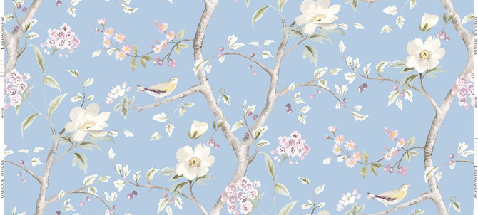 Seabrook Wallpaper Southport Floral Trail Fabric Sky Blue and Arrowroot Luxe Retreat  United States 13.5 25.2" 3"  - My Fabric Connection -