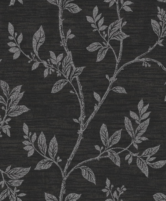 Seabrook Wallpaper Leaf Trail Metallic Ebony & Glass Beads Essential Textures  Netherlands 56.05 25.2" 20.5"  - My Fabric Connection -