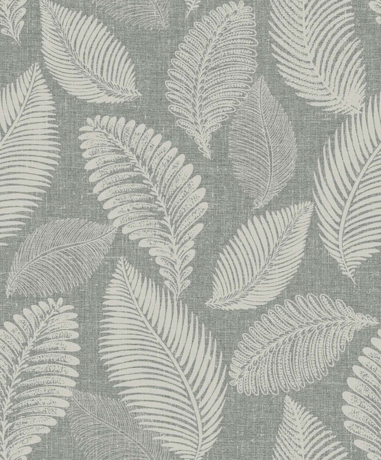 Seabrook Wallpaper Tossed Leaves Charcoal Linen White Heron  Netherlands 57.5 25.2" 20.9"  - My Fabric Connection -