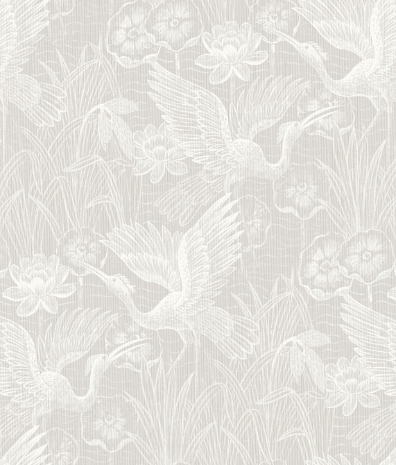 Seabrook Wallpaper White Heron Floral Heron Neutral White Heron  United States 60.75 32.6" 27"  - My Fabric Connection -