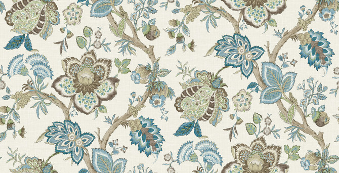 Seabrook Wallpaper Bernadette Linen Fabric Hickory Smoke & Blue Bell French Country  United States 13.5 27" 3"  - My Fabric Connection -