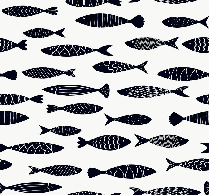 Seabrook Wallpaper Bay Fish Black and White Summer House  United States 60.75 25.2" 27"  - My Fabric Connection -