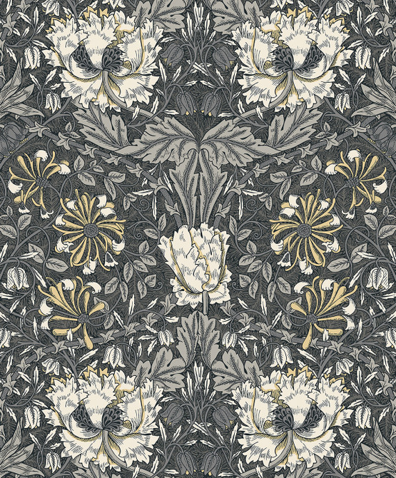 Seabrook Wallpaper Ogee Flora Charcoal & Goldenrod Legacy Prints  Netherlands 57.5 20.87" 20.9"  - My Fabric Connection -