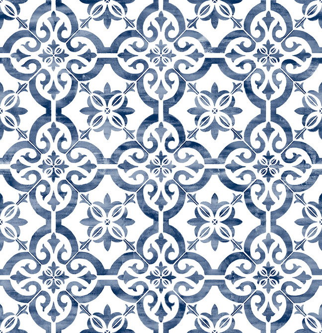 Seabrook Wallpaper Porto Tile Riviera Blue Lillian August Peel and Stick  United States 40.5 27.8" 27"  - My Fabric Connection -