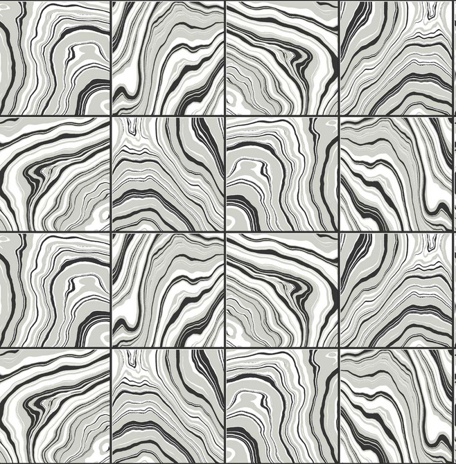 Seabrook Wallpaper Marbled Tile Ebony & Metallic Silver Lillian August Peel and Stick  United States 30.75 25.2" 20.5"  - My Fabric Connection -