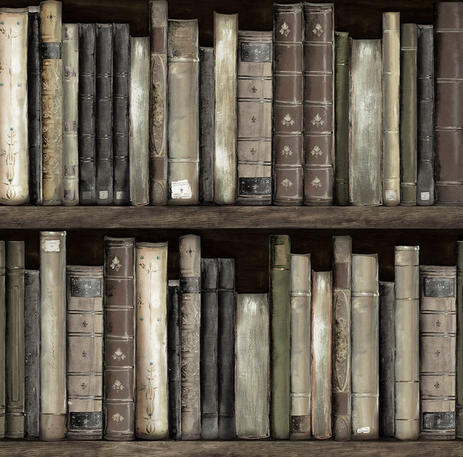 Seabrook Wallpaper Faux Bookshelves Shale Harry & Grace Peel and Stick  United States 30.75 20.5" 20.5"  - My Fabric Connection -