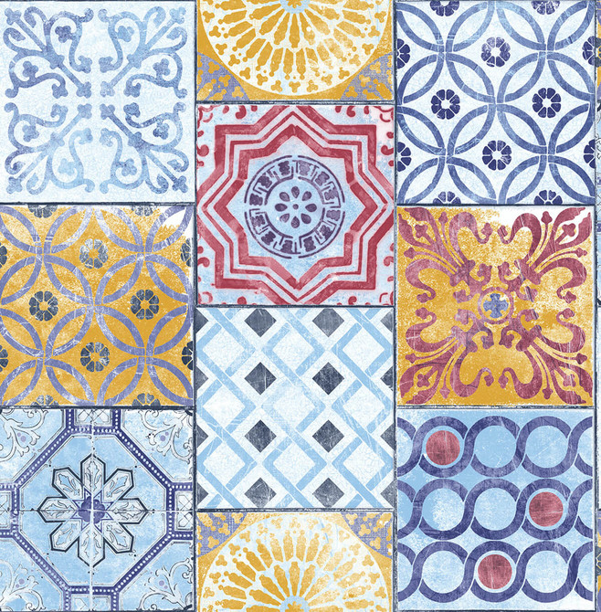 Seabrook Wallpaper Colorful Moroccan Tile Multicolored NextWall Peel & Stick  United States 30.75 20.87" 20.5"  - My Fabric Connection -