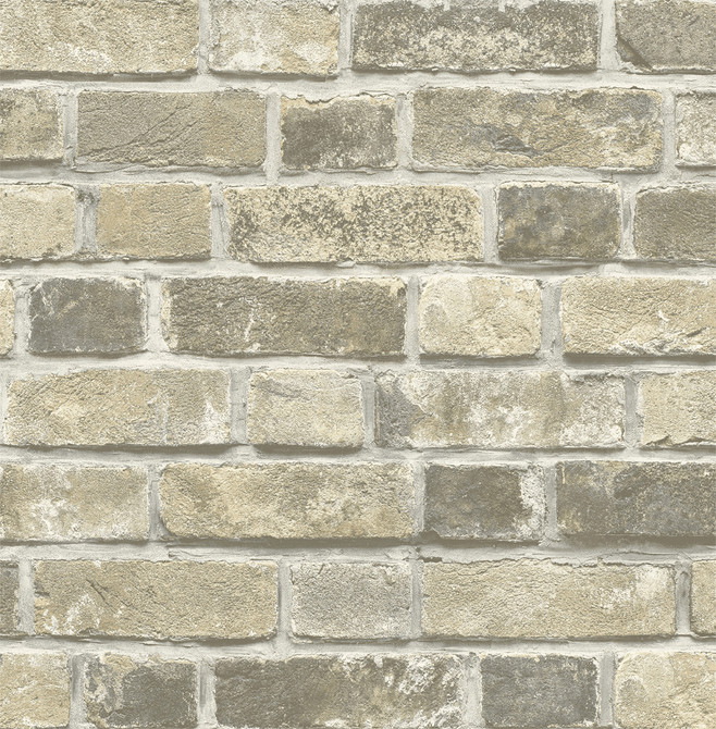 Seabrook Wallpaper Distressed Neutral Brick Gray & Tan NextWall Peel & Stick  United States 30.75 20.87" 20.5"  - My Fabric Connection -