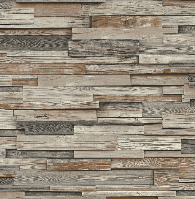 Seabrook Wallpaper Reclaimed Wood Plank Charcoal & Brown NextWall Peel & Stick  United States 30.75 20.87" 20.5"  - My Fabric Connection -