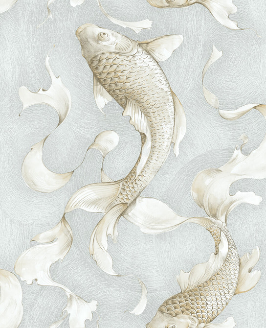 Seabrook Wallpaper Koi Fish Metallic Champagne & Gray NextWall Peel & Stick  United States 30.75 25.2" 20.5"  - My Fabric Connection -