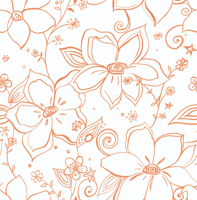 Seabrook Wallpaper Linework Floral Orange NextWall Peel & Stick  United States 30.75 20.87" 20.5"  - My Fabric Connection -