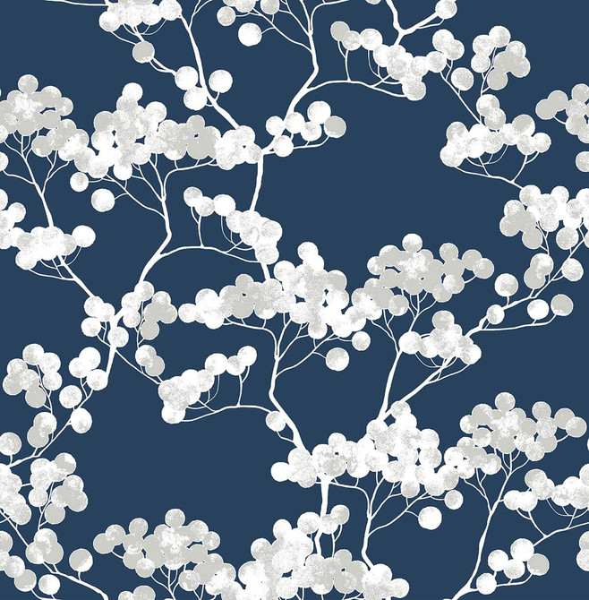 Seabrook Wallpaper Cyprus Blossom Navy Blue & Gray NextWall Peel & Stick  United States 30.75 20.87" 20.5"  - My Fabric Connection -