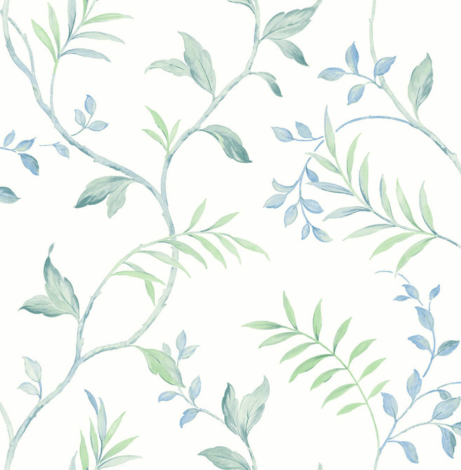 Seabrook Wallpaper Watercolor Leaf Trail Sea Glass NextWall Peel & Stick  United States 30.75 20.87" 20.5"  - My Fabric Connection -