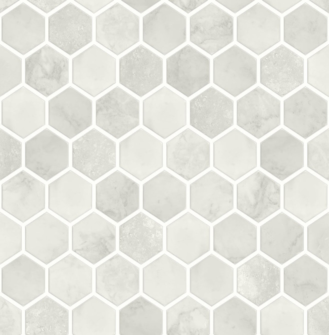 Seabrook Wallpaper Inlay Hexagon Cream Neutral NextWall Peel & Stick  United States 30.75 20.87" 20.5"  - My Fabric Connection -