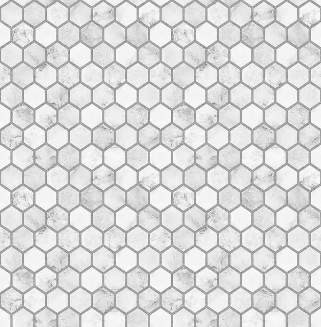 Seabrook Wallpaper Marble Hexagon Carrara & Argos Grey NextWall Peel & Stick  United States 30.75 10.43" 20.5"  - My Fabric Connection -