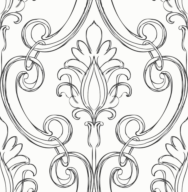 Seabrook Wallpaper Sketched Damask Ebony NextWall Peel & Stick  United States 30.75 20.87" 20.5"  - My Fabric Connection -