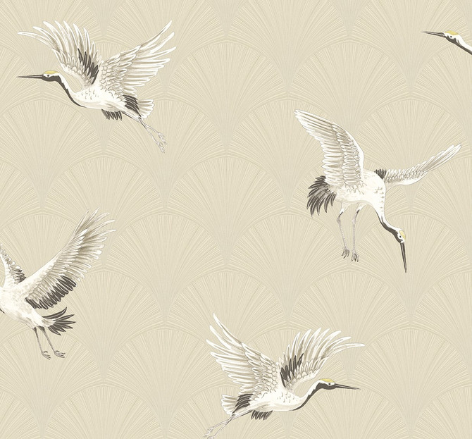Seabrook Wallpaper Cranes Alba Beige NextWall Peel & Stick  United States 40.5 25.2" 27"  - My Fabric Connection -