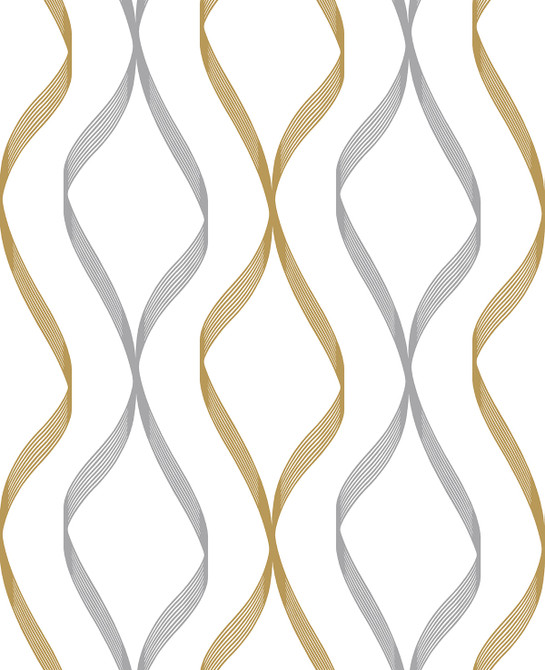 Seabrook Wallpaper Ogee Ribbon Silver & Gold NextWall Peel & Stick  United States 30.75 12.6" 20.5"  - My Fabric Connection -