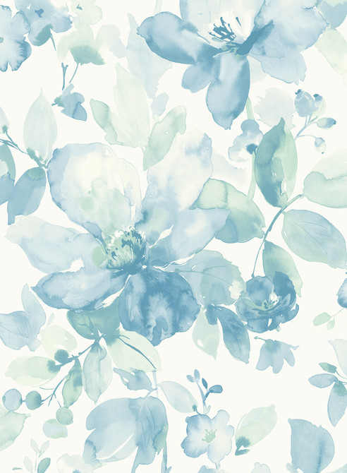 Seabrook Wallpaper Watercolor Flower Seaglass NextWall Peel & Stick  United States 30.75 27.9" 20.5"  - My Fabric Connection -