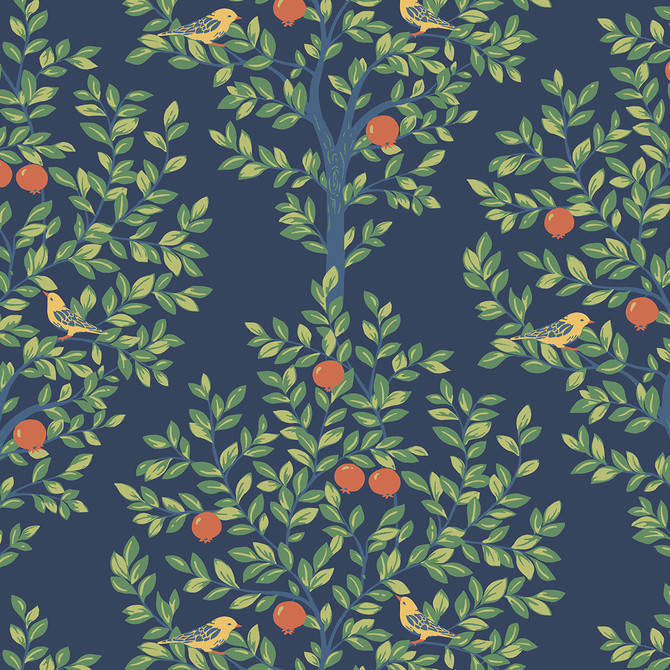 Seabrook Wallpaper Fruit Tree Navy Blue & Greenery NextWall Peel & Stick  United States 31.35 18" 20.9"  - My Fabric Connection -